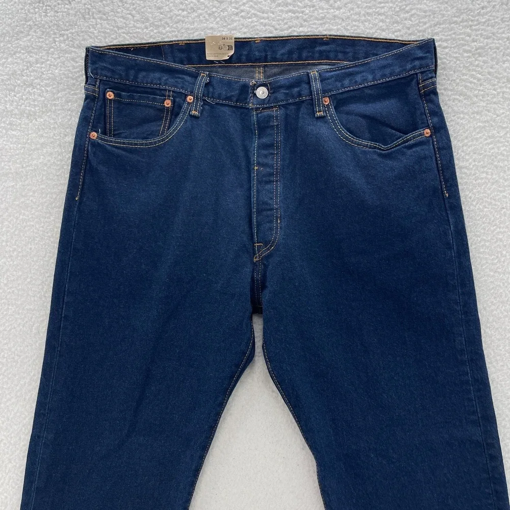 Levis 501 Jeans Mens 38x32 Blue Original Fit Straight Dark Wash Denim Cowboy 90s
